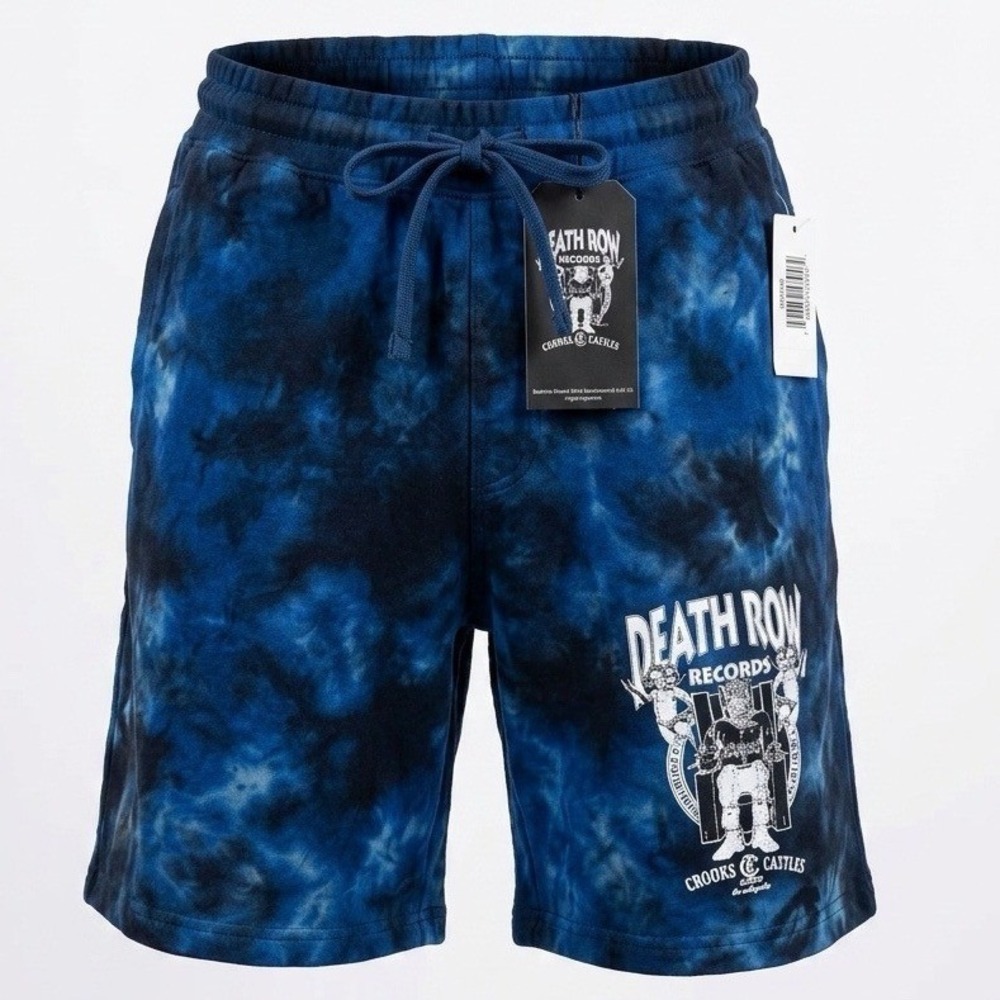 Crooks & Castles Death Row Records Tie Dye Sweat Shorts Blue XS DR-SH101-21 NEW